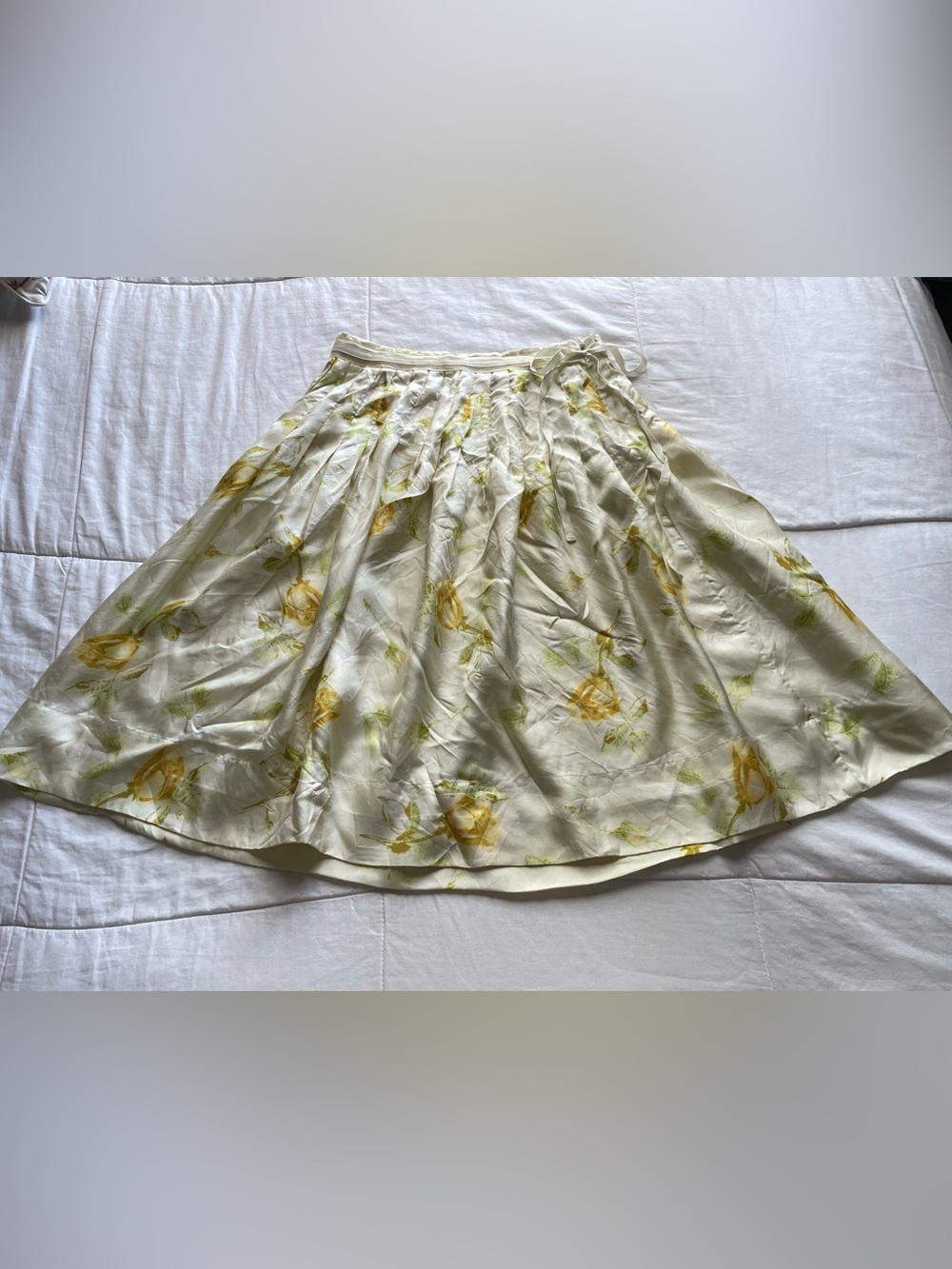 Vintage Yellow‎ Floral Silk Midi Skirt XS Coquette Cottage Feminine Garden Fairy